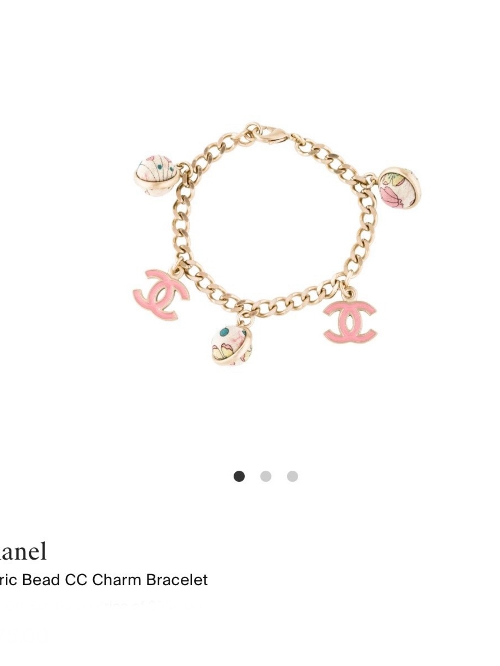CHANEL Gold-Tone Chain Bracelet with Pink CC Charms